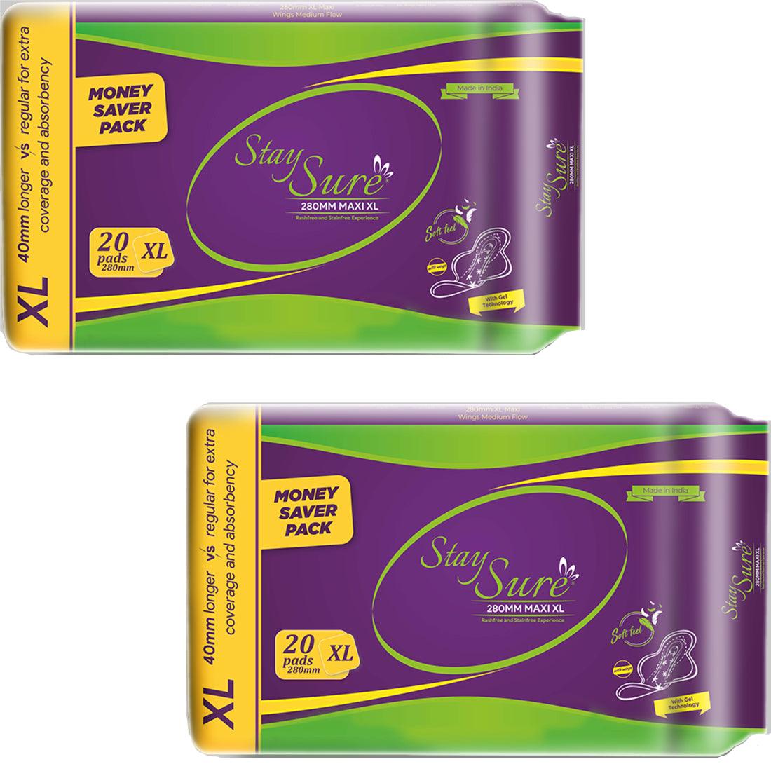 Stay sure 280mm extra large & extra cottony 20 sanitary pads 2 packets - staysure.asia