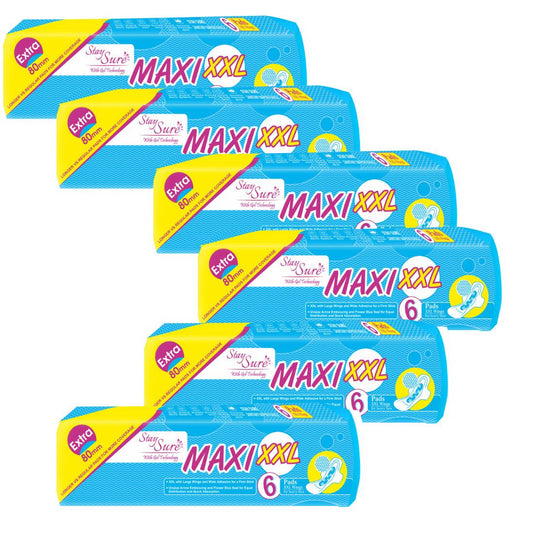 Stay sure 320mm xxl maxi 6 sanitary pads pack of 6 packets - staysure.asia