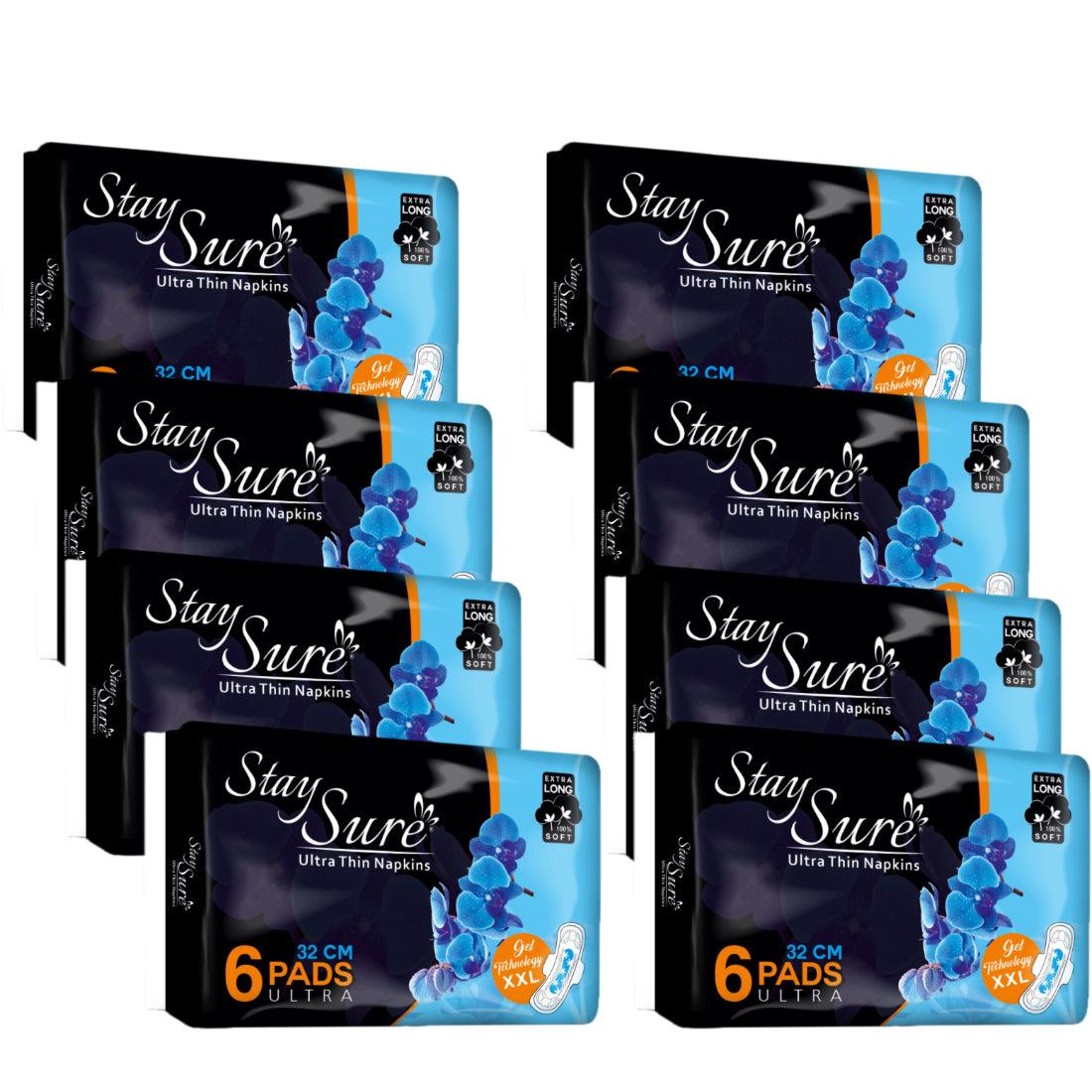 Stay sure 320mm xxl & extra thin 6 individually wrapped sanitary pads pack of 8 packets - staysure.asia