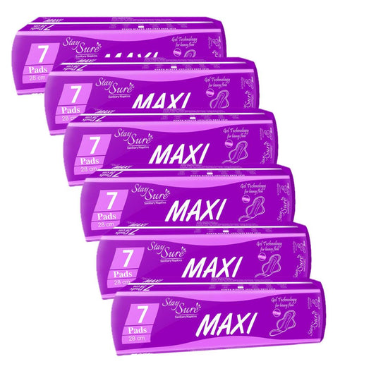 Stay sure 280mm extra large & extra cottony 7 sanitary pads pack of 6 packets. - staysure.asia
