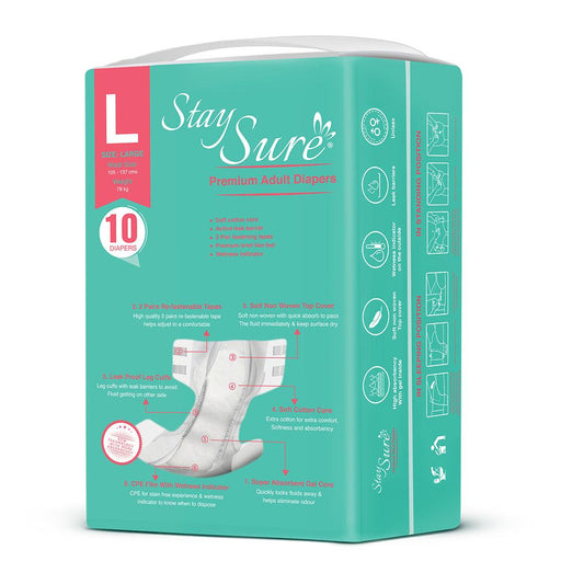 STAYSURE ADULT DIAPER STICK TYPE PREMIUM QUALITY LARGE SIZE PACK OF 10 PCS - staysure.asia