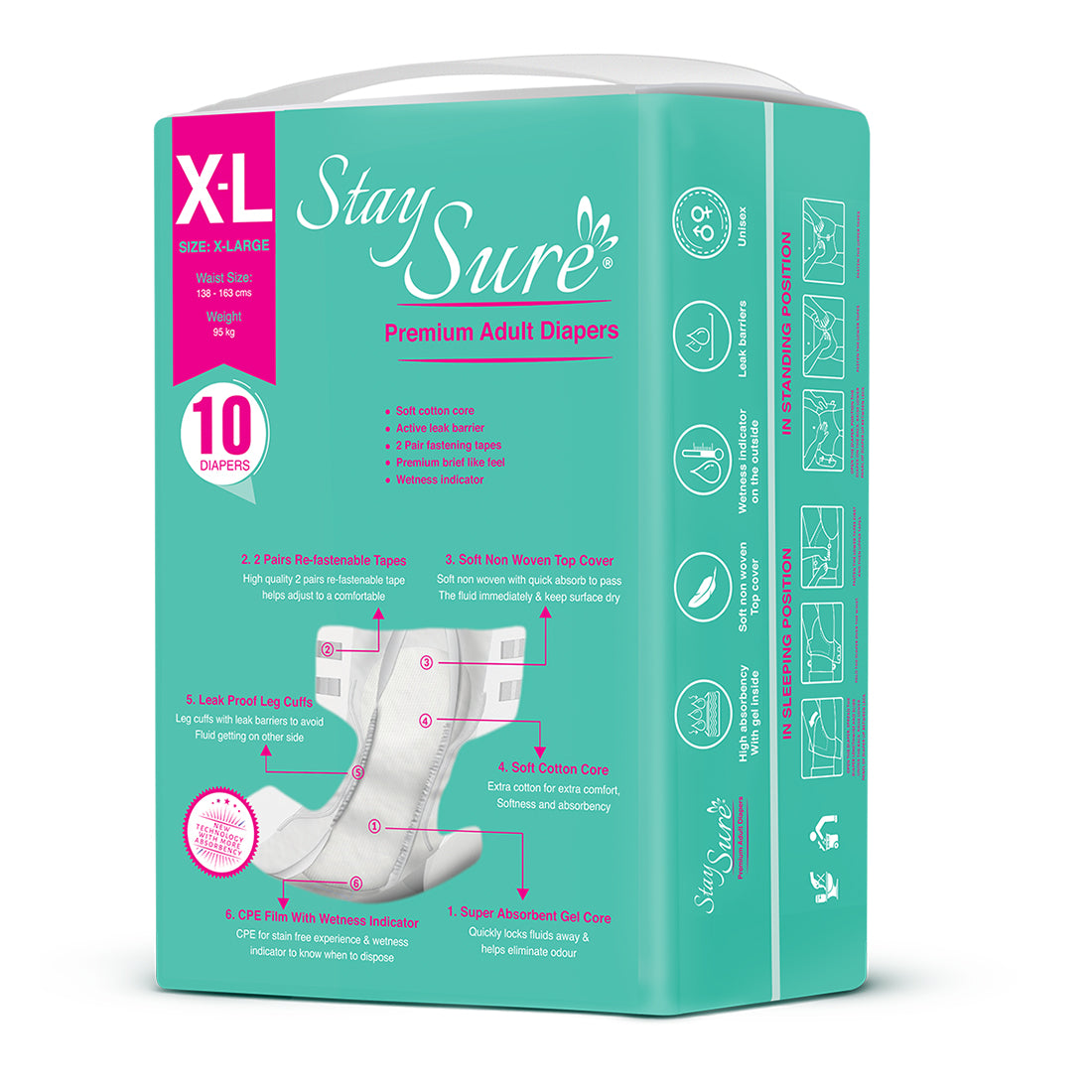 STAYSURE ADULT DIAPER STICK TYPE PREMIUM QUALITY EXTRA LARGE SIZE PACK OF 10 PCS - staysure.asia