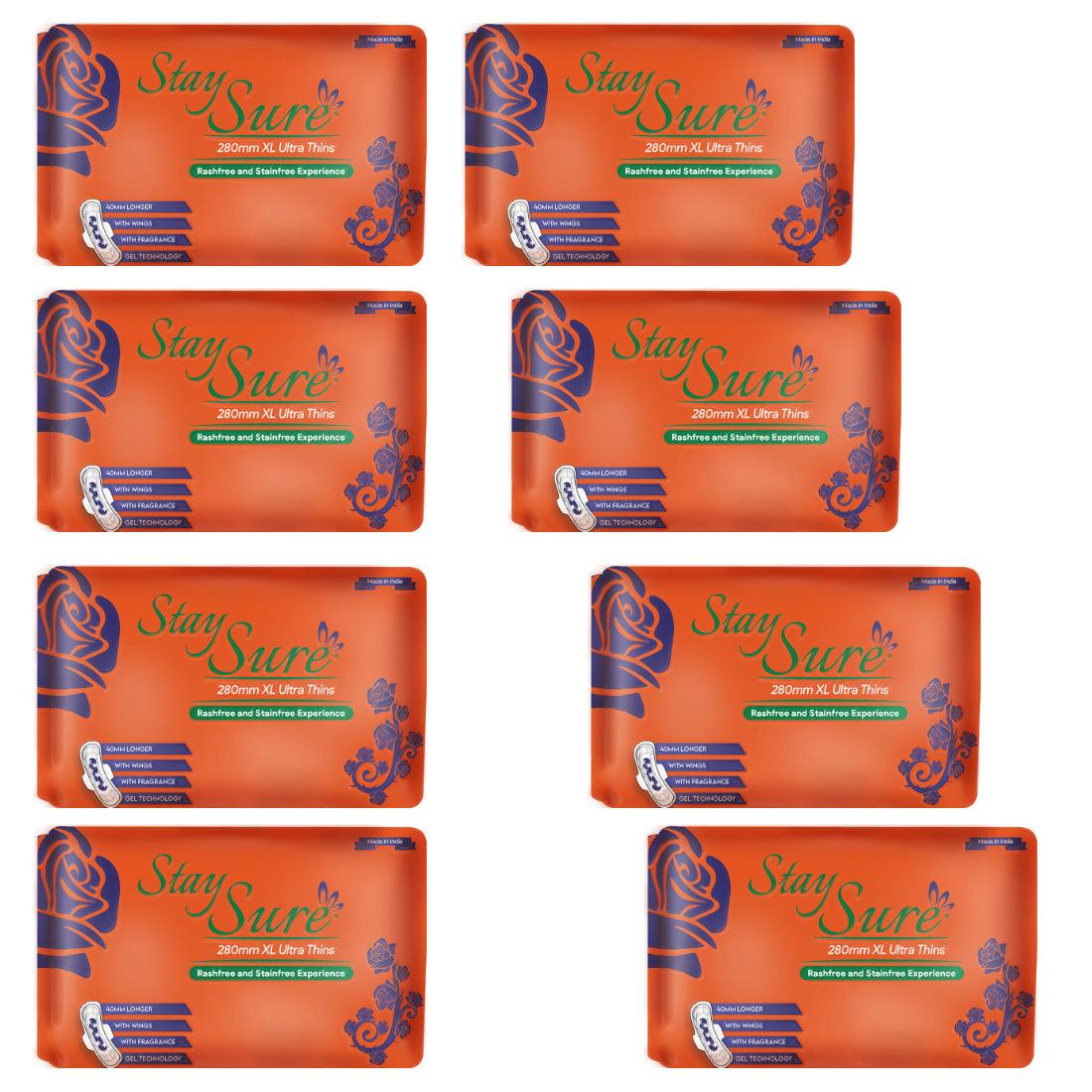 Stay sure 280mm extra large & extra thin sanitary pads pack of 6 individually wrapped pads. - staysure.asia