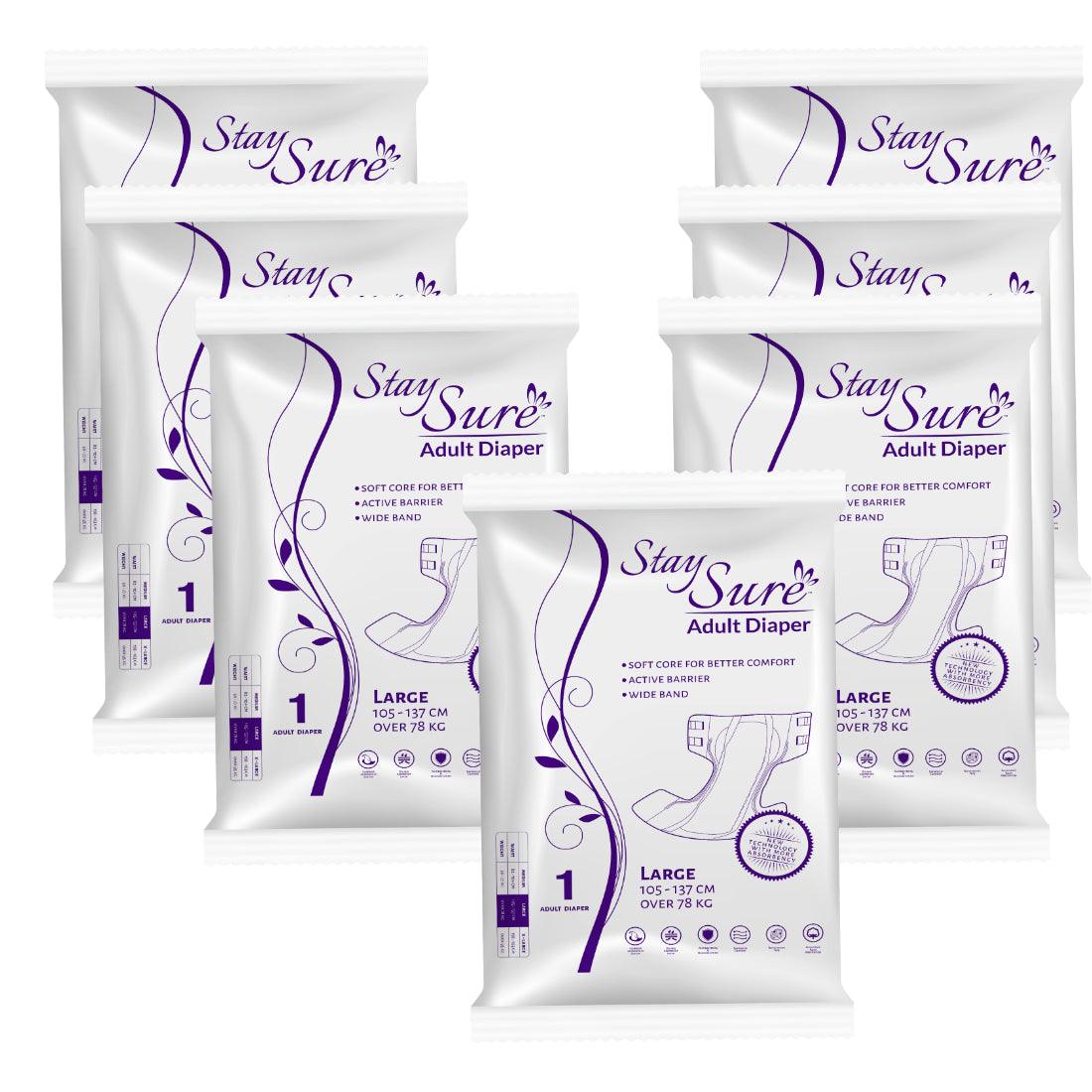 Stay sure adult diaper sticking type large premium plus 1pc travel pack of 7 packet - staysure.asia