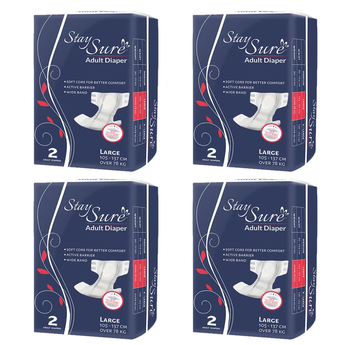 Stay sure adult diaper sticking type large premium plus 2pcs pack of 4 packets - staysure.asia