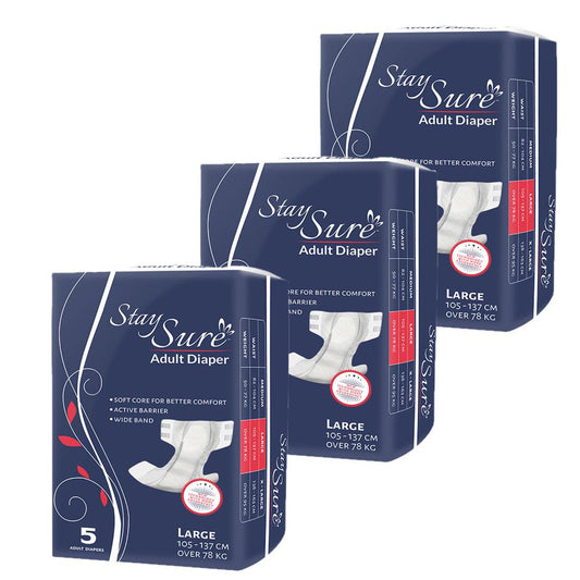 Stay sure adult diaper sticking type large premium plus 5 pcs per packet pack of 3 packets. - staysure.asia