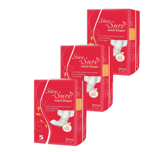 Stay sure adult diaper sticking type medium size premium plus 5pcs pack of 5 3 packets - staysure.asia