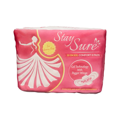 Stay sure 320mm xxl & extra cotton  8 individually wrapped sanitary pads pack of 6 packets