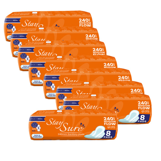 Stay Sure 240mm Extra Cotton Sanitary Pads – Pack of 8 packets (8 Pads per Packet)