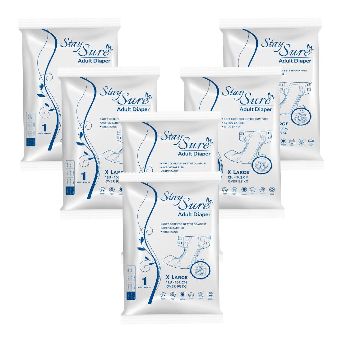 Staysure adult diaper sticking type extra large premium plus 1pc travel pack of 6 packets - staysure.asia