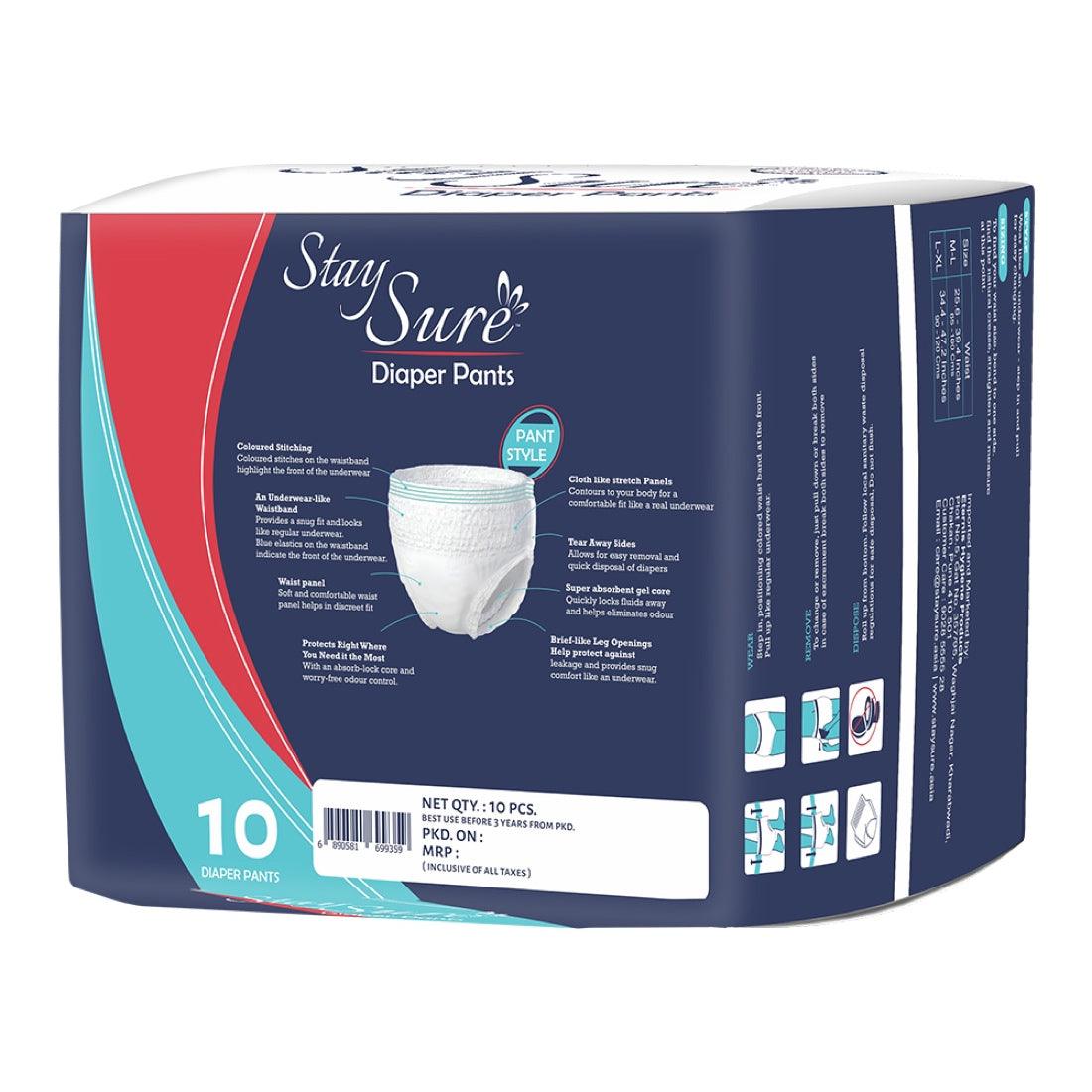 Stay Sure Adult Diaper Pants Medium to Large PACK OF 10 Pcs. - staysure.asia