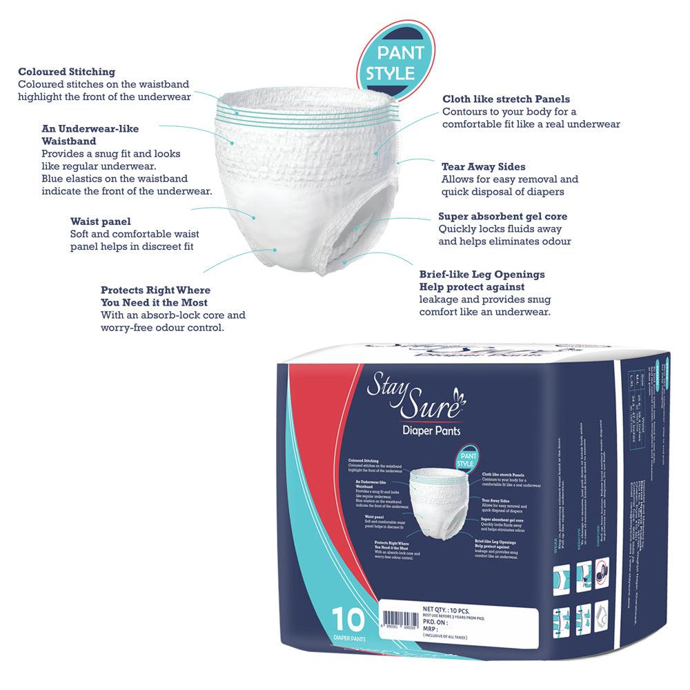Stay Sure Adult Diaper Pants Medium to Large PACK OF 10 Pcs. - staysure.asia
