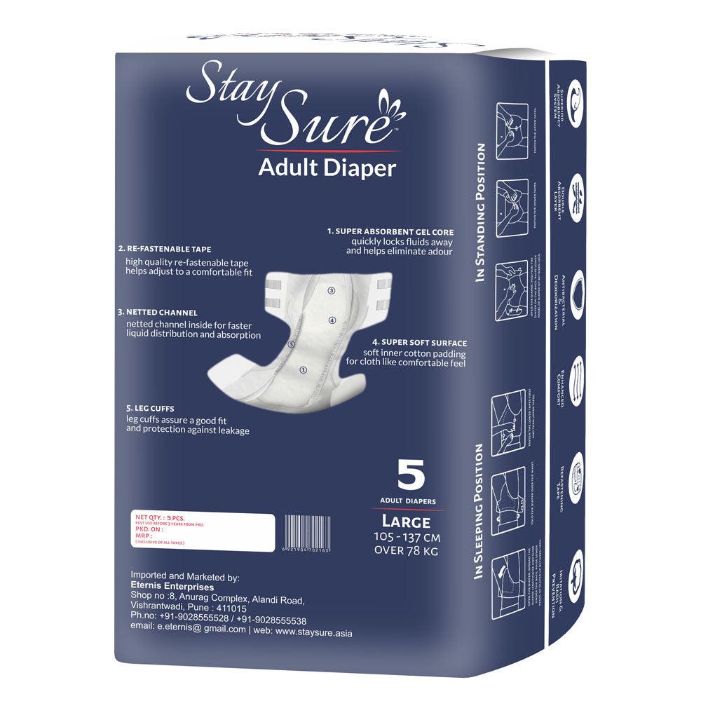 Stay sure adult diaper sticking type large premium plus pack of 5 pcs. - staysure.asia