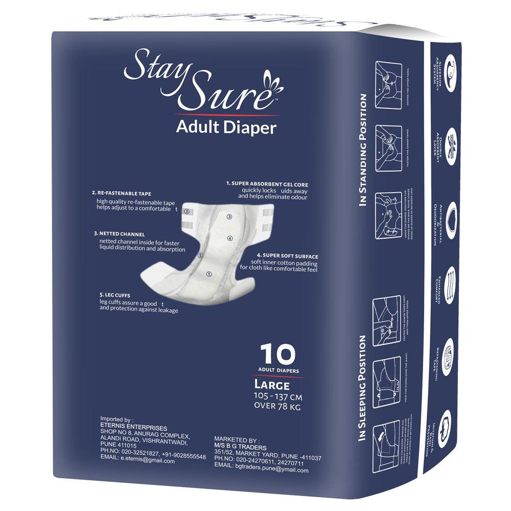 Stay sure adult diaper sticking type large premium plus pack of 10 pcs. - staysure.asia