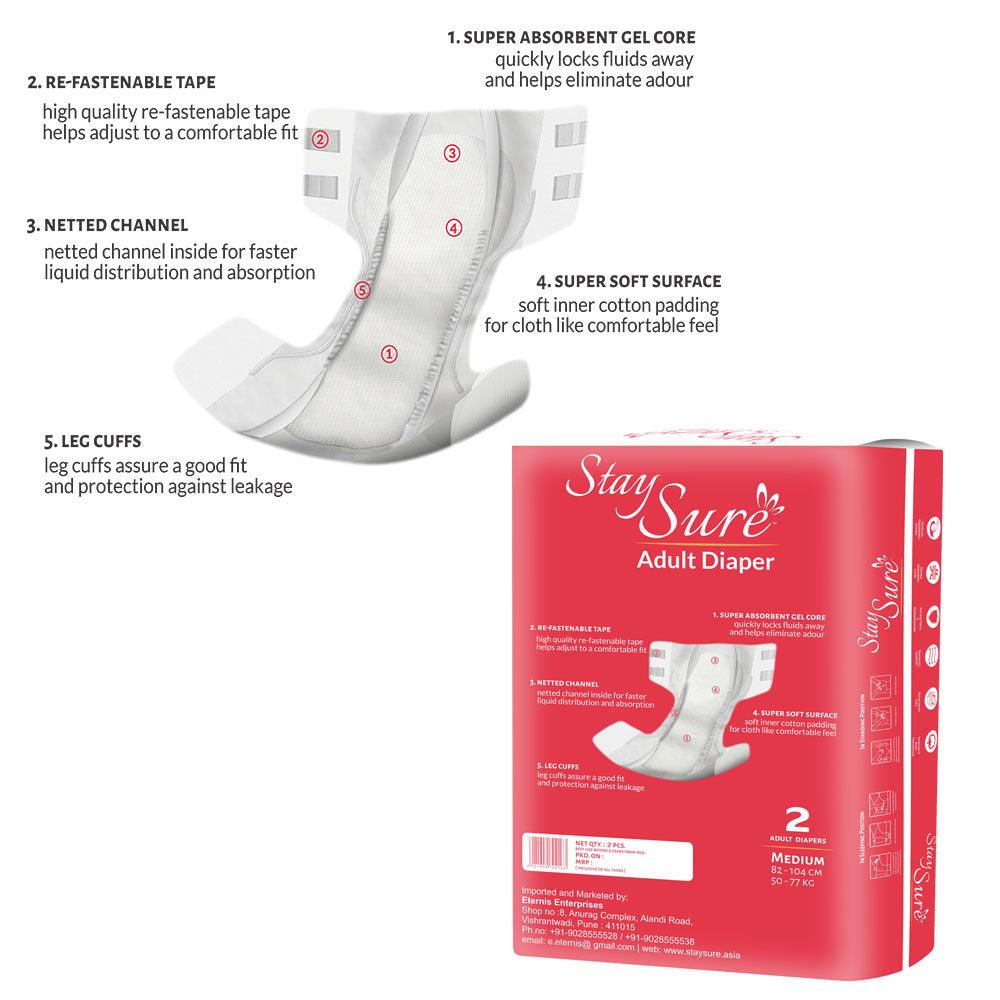 Stay Sure adult diaper sticking type medium premium plus pack of 2 pcs. - staysure.asia