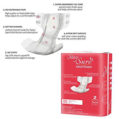 Stay Sure adult diaper sticking type medium premium plus pack of 2 pcs. - staysure.asia