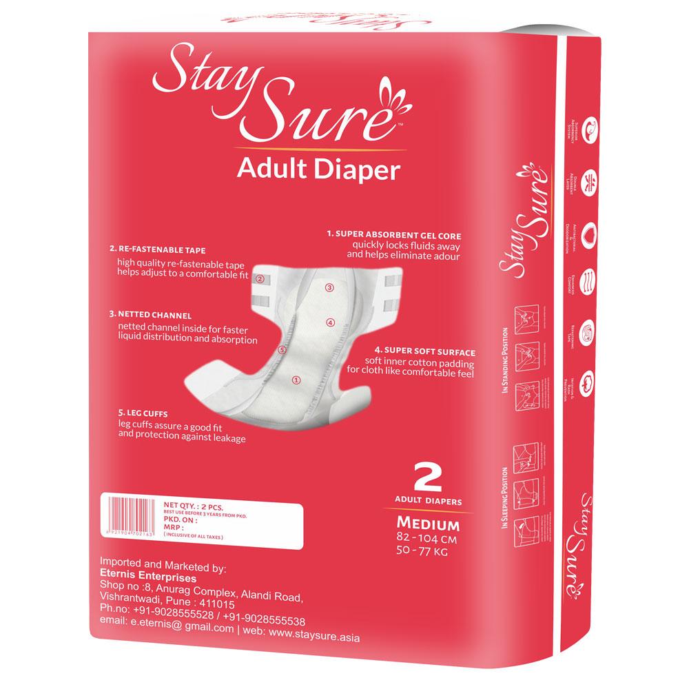 Stay Sure adult diaper sticking type medium premium plus pack of 2 pcs. - staysure.asia