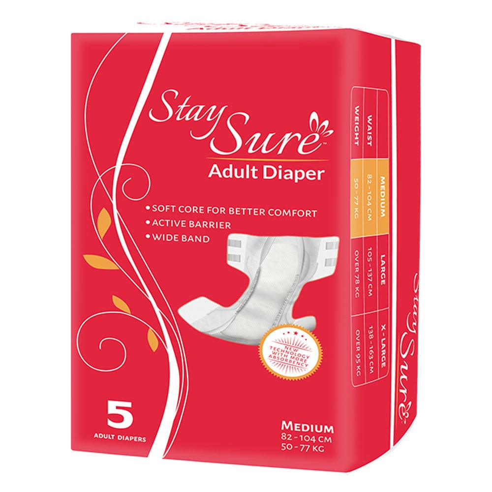 Stay sure adult diaper sticking type medium size premium plus pack of 5 pcs. - staysure.asia