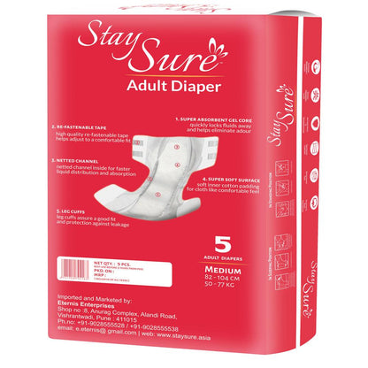Stay sure adult diaper sticking type medium size premium plus pack of 5 pcs. - staysure.asia