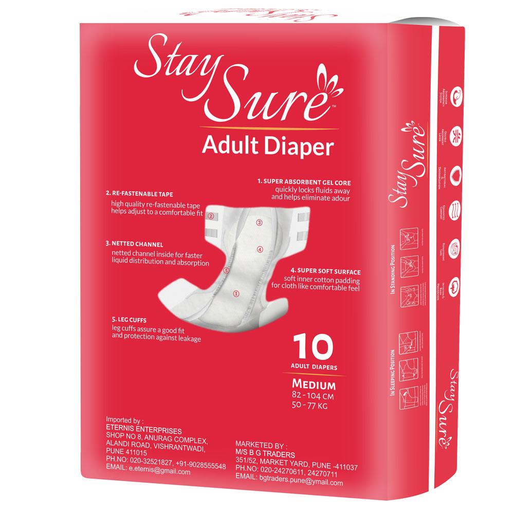 Stay Sure adult diaper medium premium plus pack of 10 pcs. - staysure.asia
