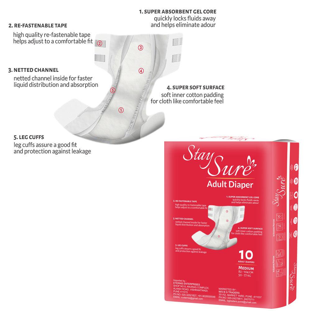 Stay Sure adult diaper medium premium plus pack of 10 pcs. - staysure.asia