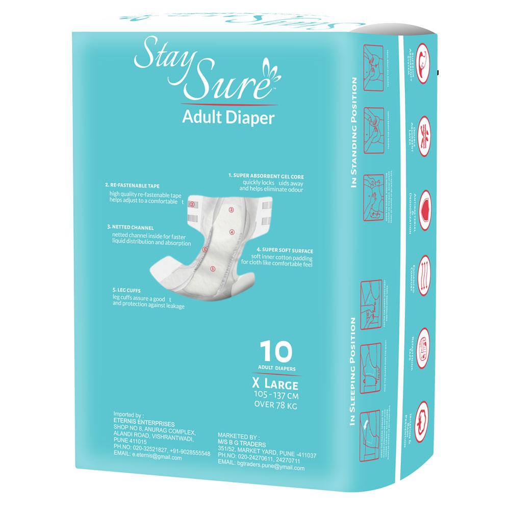 Stay sure adult diaper sticking type extra large premium plus pack of 10 pcs. - staysure.asia