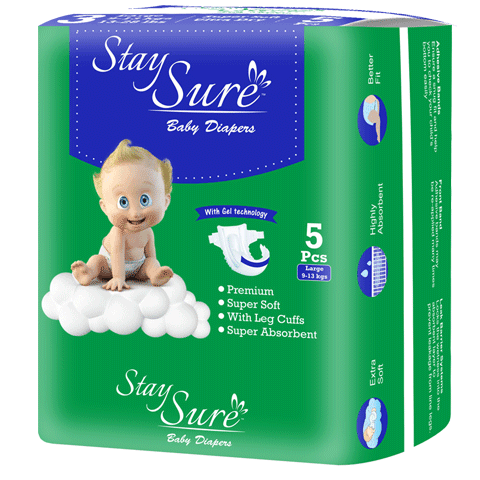 Stay Sure Baby Diaper Sticking type LARGE Size - PACK OF 5Pcs - staysure.asia