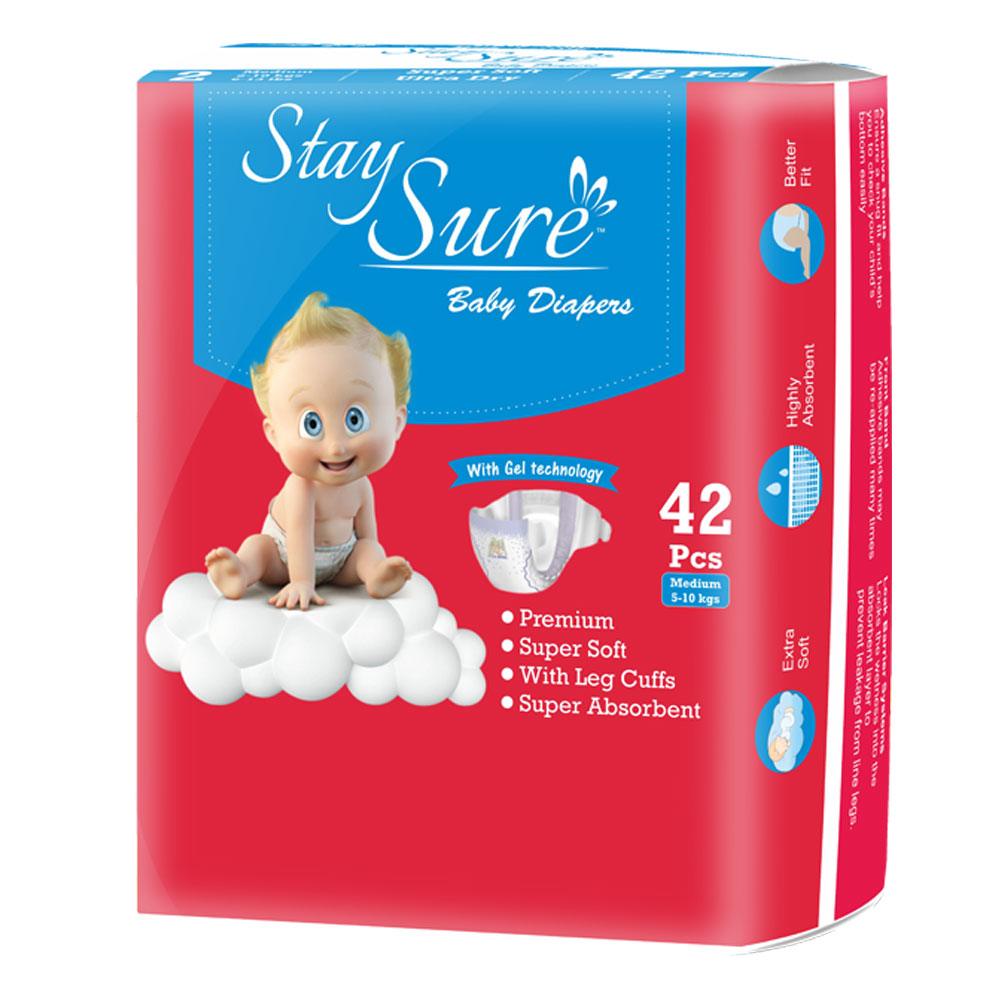 Stay Sure Baby Diaper Sticking type Medium - PACK OF 42Pcs - staysure.asia