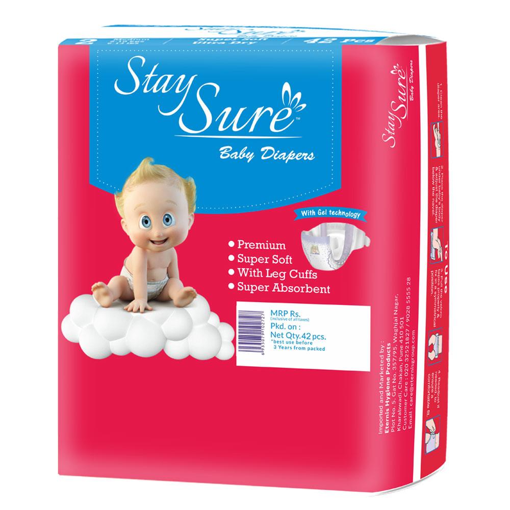 Stay Sure Baby Diaper Sticking type Medium - PACK OF 42Pcs - staysure.asia