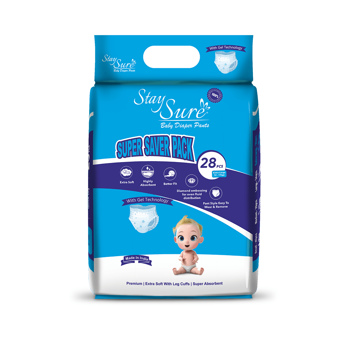 Stay Sure Baby Diaper X-Large - PACK OF 28 Pcs - staysure.asia