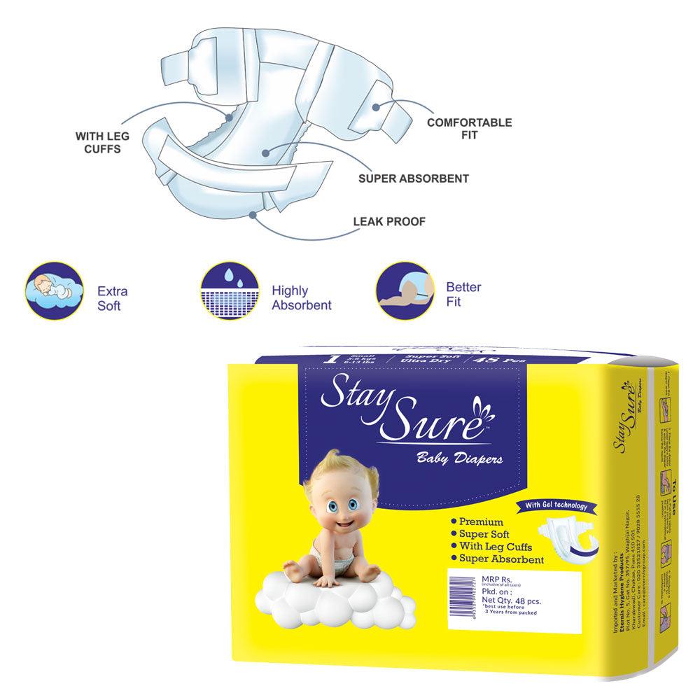 Stay Sure Baby Diaper Sticking type Small PACK OF - 48 Pcs - staysure.asia