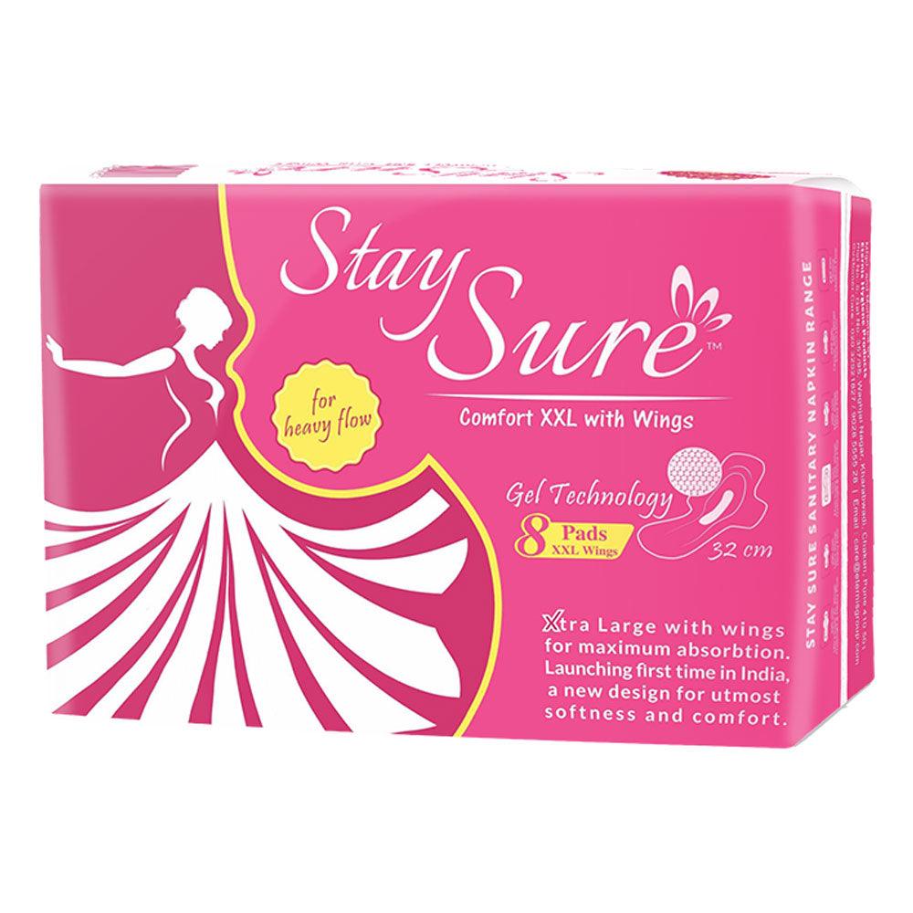 Stay sure 320mm xxl & extra cotton sanitary pads pack of 8 individually wrapped pads. - staysure.asia