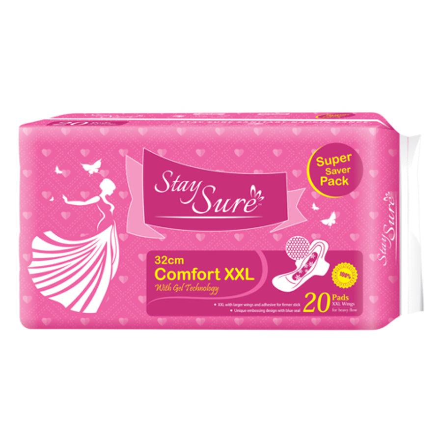 Stay sure 320mm xxl & extra thin sanitary pads pack of 20 individually wrapped pads. - staysure.asia