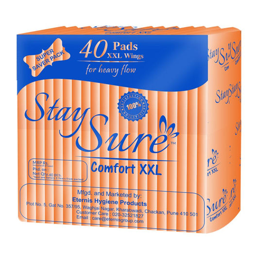 Stay sure 320mm xxl & extra thin sanitary pads pack of 40 individually wrapped pads transparent pack. - staysure.asia