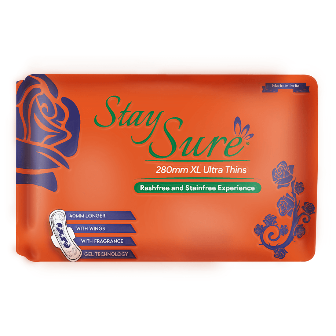 Stay sure 280mm extra large & extra thin sanitary pads pack of 6 individually wrapped pads. - staysure.asia