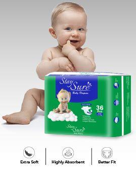 Stay Sure Baby Diaper Sticking type LARGE Size - PACK OF 36Pcs - staysure.asia