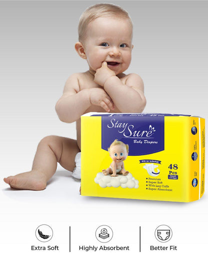 Stay Sure Baby Diaper Sticking type Small PACK OF - 48 Pcs - staysure.asia