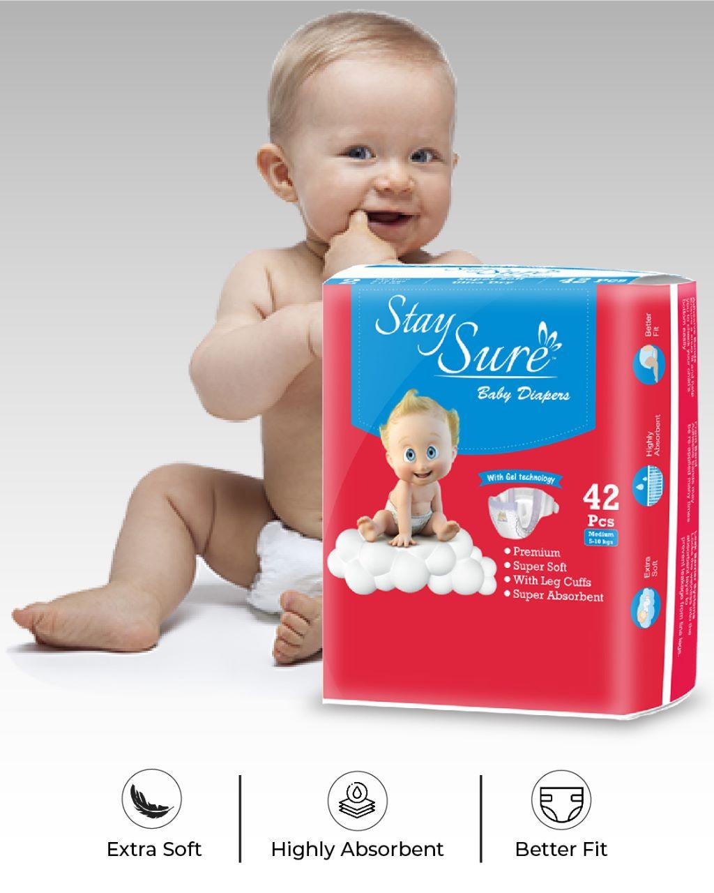 Stay Sure Baby Diaper Sticking type Medium - PACK OF 42Pcs - staysure.asia