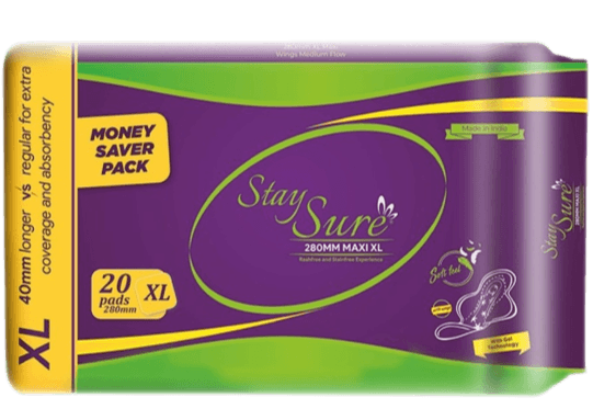 Stay sure 280mm extra large & extra cottony 20 sanitary pads 2 packets - staysure.asia