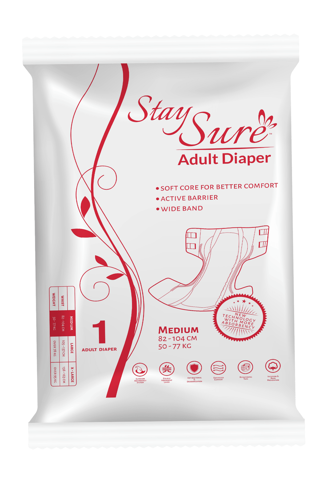Stay sure adult diaper sticking type medium premium plus pack of 1 pc. - staysure.asia