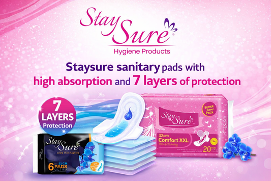 Staysure sanitary pads with high absorption and 7 layers of protection