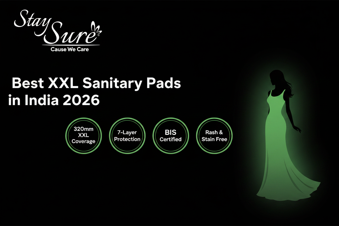 Stay Sure 32cm XXL Sanitary Pads - Best XXL Sanitary Pads in India 2026 - 320mm Coverage, 7-Layer Protection, BIS Certified, Rash & Stain Free - Made in India