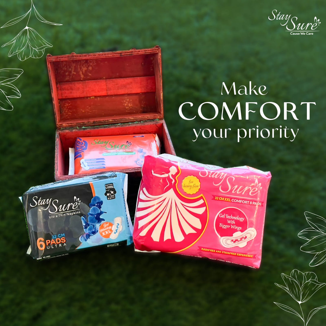 Staysure sanitary pads with high absorption and 7 layers of protection