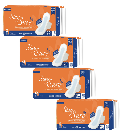 Stay Sure 240mm Extra Cotton Sanitary Pads – Pack of 4packets (20 Pads per Packet)