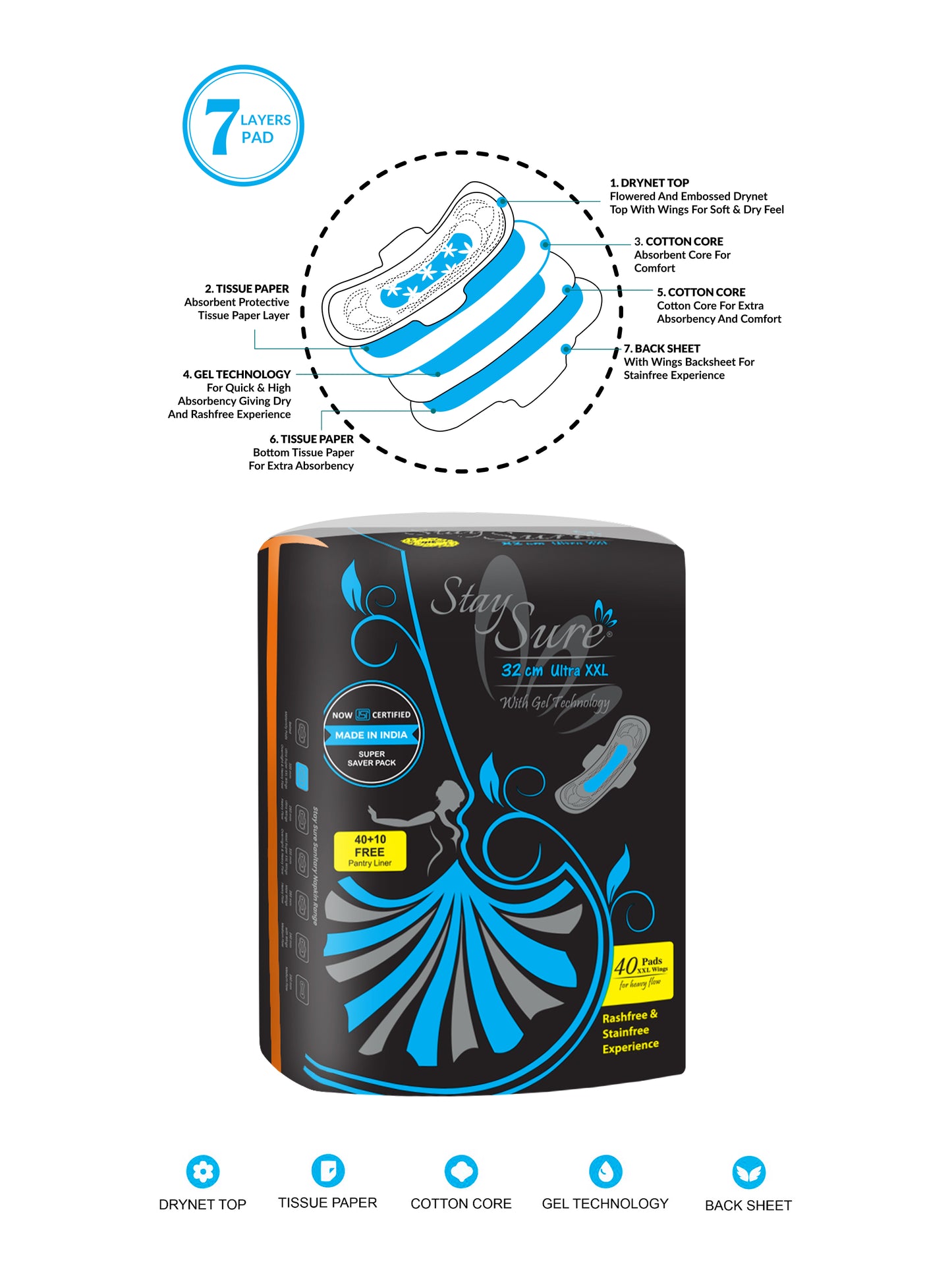 staysure ultra thin sanitary pads xxl super soft sanitary napkin for overnight use 