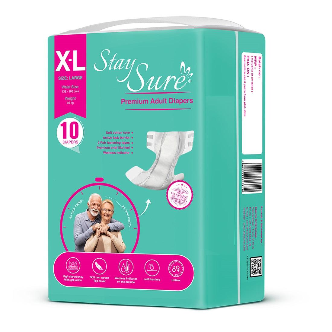 STAYSURE ADULT DIAPER STICK TYPE PREMIUM QUALITY EXTRA LARGE SIZE PACK OF 10 PCS - staysure.asia