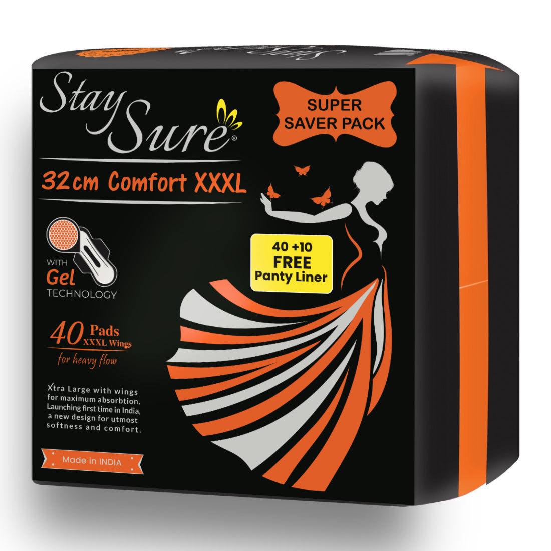 Stay sure 320mm xxl & extra comfort sanitary pads  pack of 40 individually wrapped pads