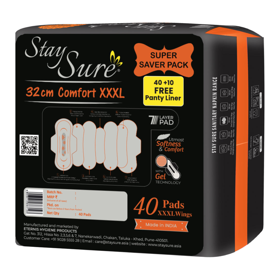 Stay sure 320mm xxl & extra comfort sanitary pads  pack of 40 individually wrapped pads