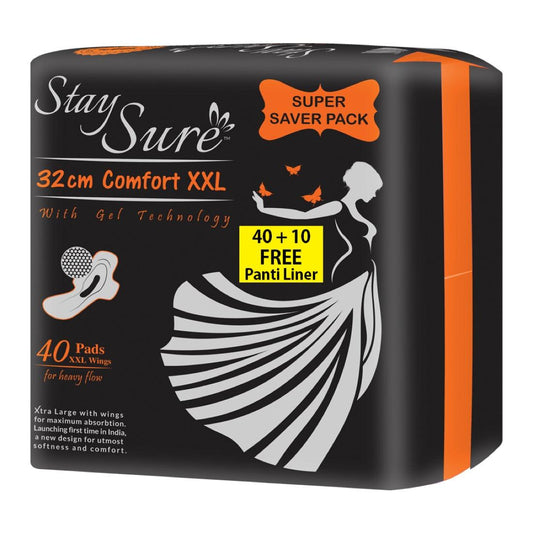 Stay sure 320mm xxl & extra comfy sanitary pads pack of 40 individually wrapped pads - staysure.asia