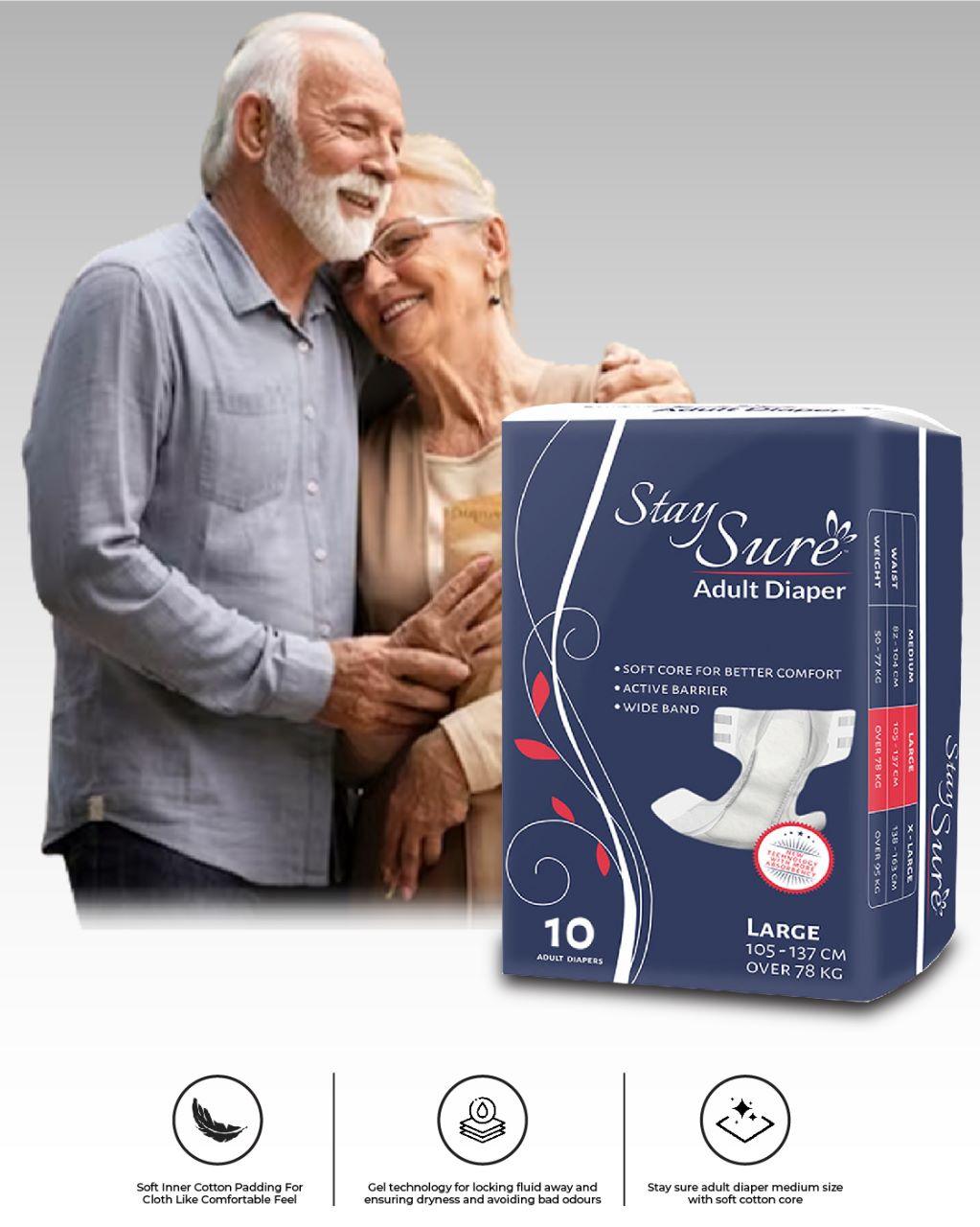 Stay sure adult diaper sticking type large premium plus pack of 10 pcs. - staysure.asia
